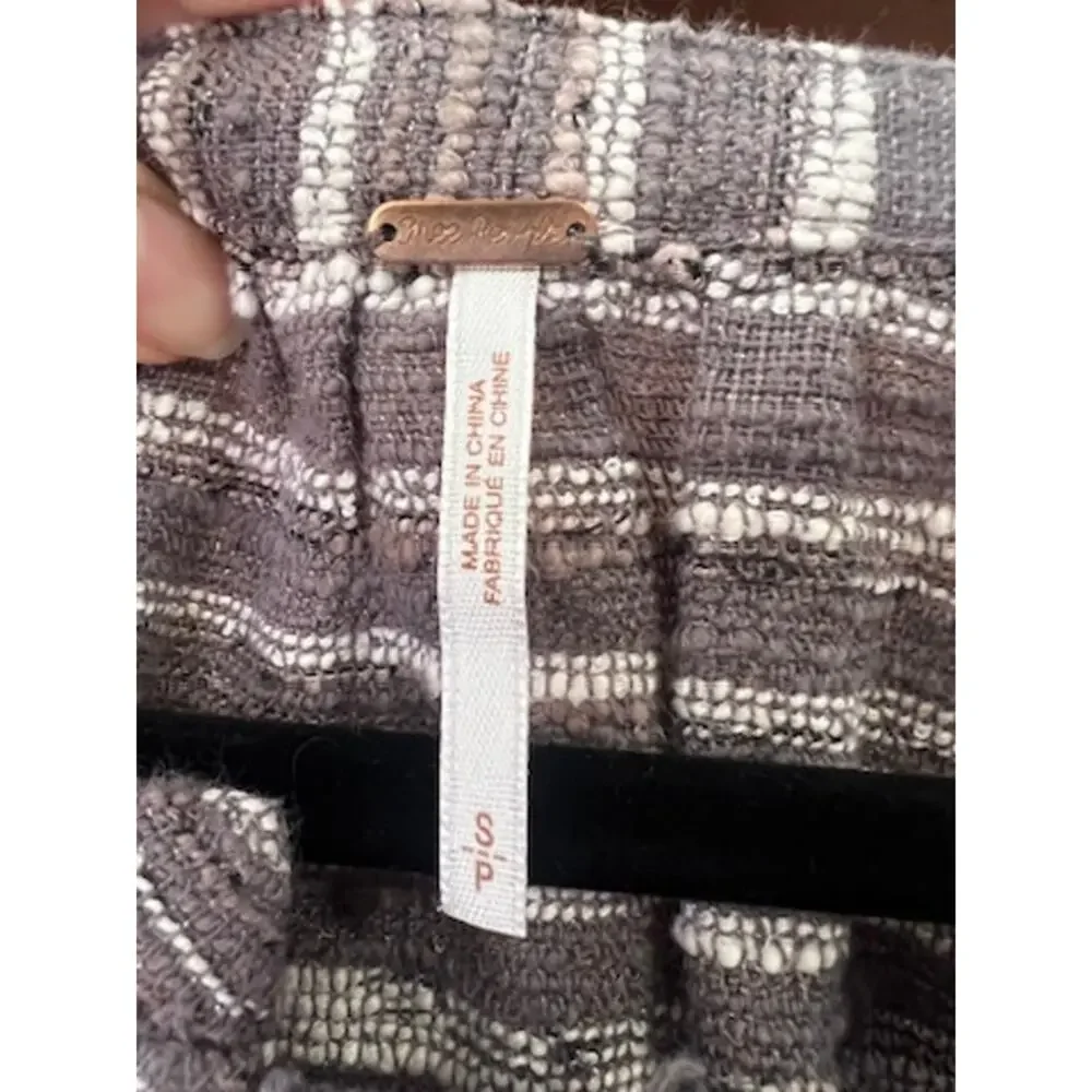 Free People Striped Tweed Hideaway Henley Top Boho Oversized Long Sleeve SZ S - Picture 7 of 13